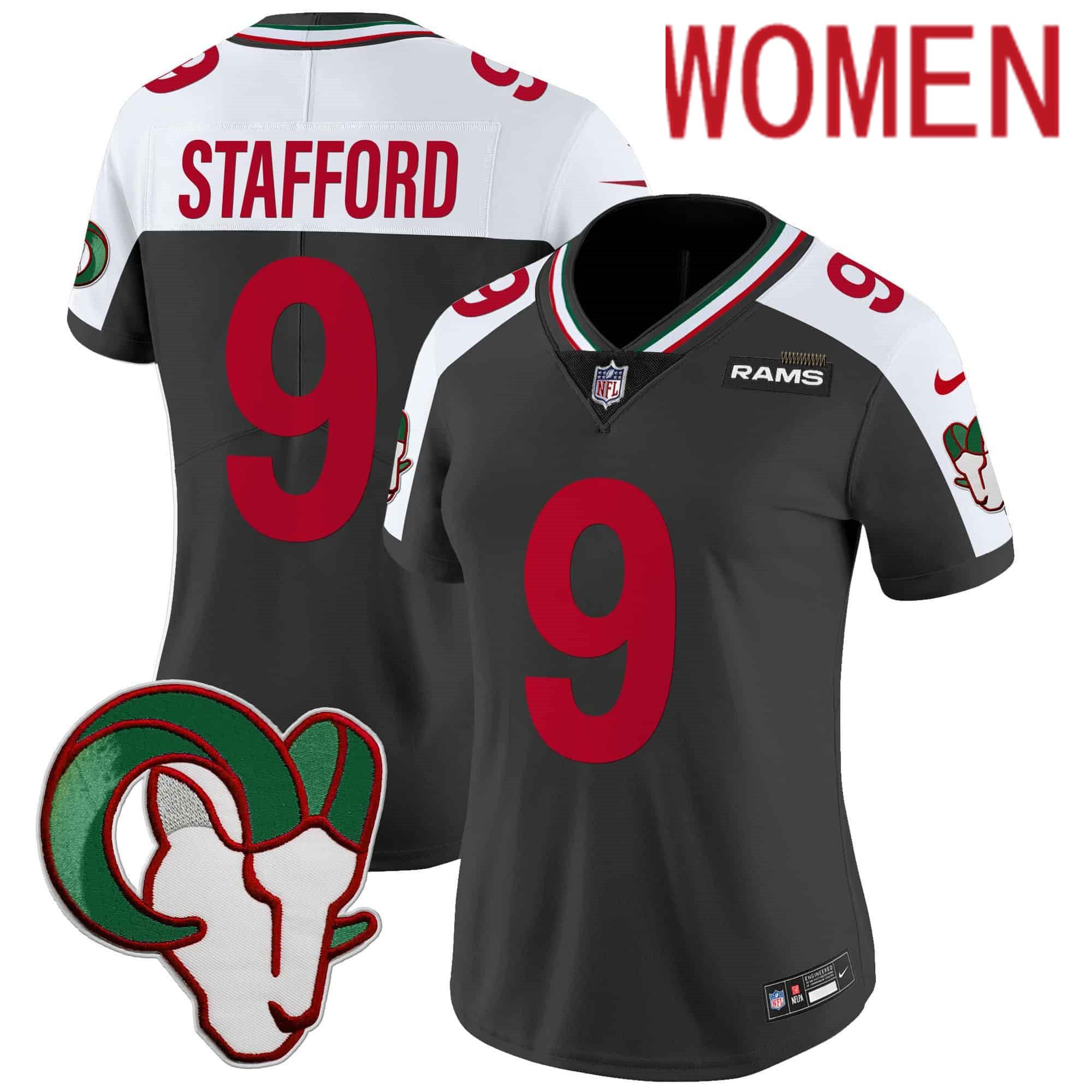Women Los Angeles Rams #9 Stafford Black 2024 Nike Mexico Vapor Limited NFL Jersey style 1